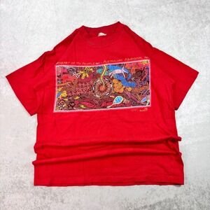 Vintage Australian Aboriginal Art Graphic T-Shirt Red Single Stitch Size L